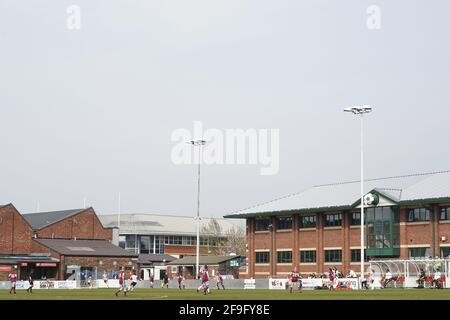 Leyland, Royaume-Uni. 18 avril 2021. Vue générale du quatrième match rond de la coupe Womens FA entre Burnley et Manchester United sur le terrain de la Lancashire FA, Royaume-Uni crédit: SPP Sport Press photo. /Alamy Live News Banque D'Images