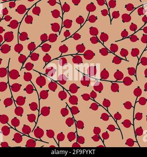 Motif simple et sans couture rouge baies. Impression simple actuelle pour le textile ou le papier d'emballage. Illustration de Vecteur
