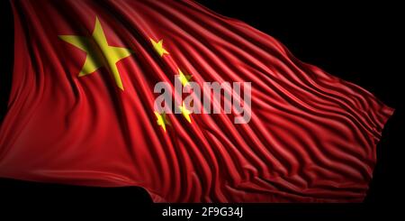 Symbole de Chine. Drapeau national chinois sur fond noir, bannière. illustration 3d Banque D'Images
