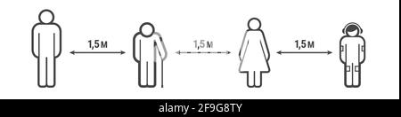 Jeu d'icônes de distance de 1.5 mètres. Icônes de personnes simples. Homme, femme, vieil homme, adolescent. Covid-19 prévention des épidémies. Illustration vectorielle plate Illustration de Vecteur