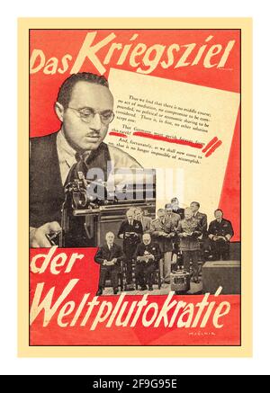 The War AIMS of the World Plutocray Vintage Nazi Propaganda Poster des années 1940 'Das Kriegsziel der Weltplutokratie' The War AIMS of the World' par Diewerge, Wolfgang 1941 deuxième Guerre mondiale couverture ancienne d'une brochure de propagande allemande basée sur une publication du théodore américain N. Kaufman, 'l'Allemagne doit périrt'. Banque D'Images