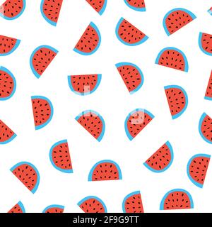 Motif vectoriel sans coutures pastèque. Pastèques répétant le fond rouge bleu blanc. Motif de surface de fruits d'été mignon de style scandinave Illustration de Vecteur