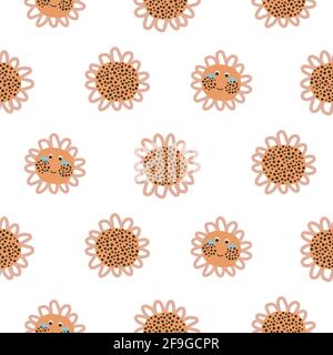 Jolis tournesols avec visages bébé sans couture motif Illustration de Vecteur