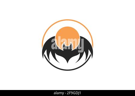 Logo Moonlight bat. Concept abstrait de logo de chauve-souris clair de lune. Combinaison de chauve-souris et de lune dans un cercle. Design simple et minimaliste. Illustration de Vecteur