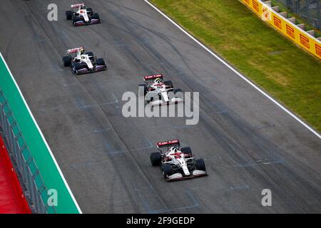 RAIKKONEN Kimi (fin), Alfa Romeo Racing ORLEN C41, GIOVINAZZI Antonio (ita), Alfa Romeo Racing ORLEN C41, 47 SCHUMACHER Mick (ger), Haas F1 Team VF-21 Ferrari, 09 MAZEPIN Nikita (rus), Haas F1 Team VF-21 Ferrari, Ferrari Action pendant la Formule 1 Pirelli Gran Premio Del Made in Italy E Dell Emilia Romagna 2021 du 16 au 18 avril 2021 sur l'Autodromo Internazionale Enzo e Dino Ferrari, à Imola, Italie - photo Florent Gooden / DPPI / LiveMedia Banque D'Images