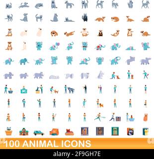 100 icônes d'animaux fixés. Cartoon illustration de 100 icônes animales vector set isolé sur fond blanc Illustration de Vecteur