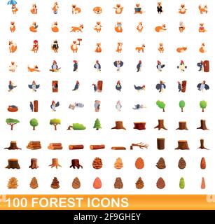 ensemble de 100 icônes de forêt. Illustration de 100 icônes de forêt ensemble de vecteurs isolés sur fond blanc Illustration de Vecteur