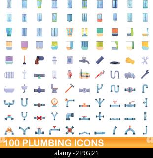 ensemble de 100 icônes de plomberie. Illustration de 100 icônes de plomberie ensemble vectoriel isolé sur fond blanc Illustration de Vecteur