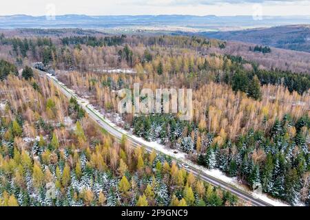 Image de drone, forêt mixte, Schurwald, Bade-Wurtemberg, Allemagne Banque D'Images