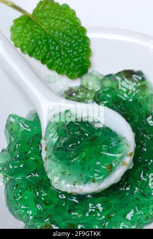 Gelée de menthe poivrée en coquille, gelée de menthe poivrée, confiture, gelée, marmelade, gelée de menthe Banque D'Images