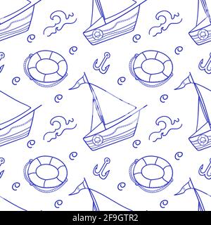 Motif vectoriel marin estival sans couture dessiné à la main Illustration de Vecteur