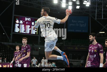 DYLAN TOSSIN de Dunkerque HGL pendant le championnat français, Lidl Starligue handball match entre HBC Nantes et Dunkerque HGL le 18 avril 2021 à H Arena à Nantes, France - photo Laurent Lairys / DPPI Banque D'Images