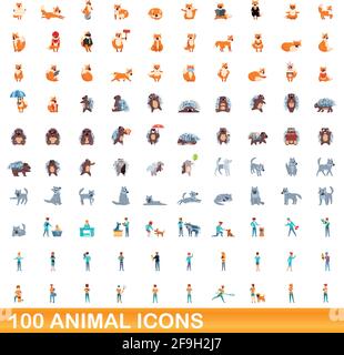 100 icônes d'animaux fixés. Cartoon illustration de 100 icônes animales vector set isolé sur fond blanc Illustration de Vecteur