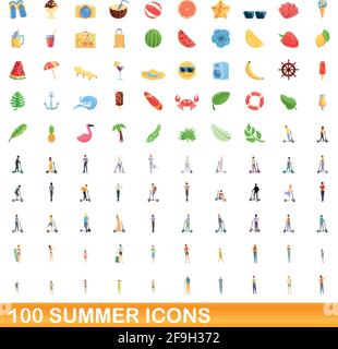 100 icônes d'été ensemble. Cartoon illustration de 100 icônes d'été vector set isolé sur fond blanc Illustration de Vecteur