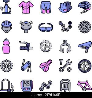 Icônes d'équipement de cyclisme définies. Ensemble de contours d'icônes vectorielles d'équipement de cyclisme pour la conception de sites Web isolés sur fond blanc Illustration de Vecteur