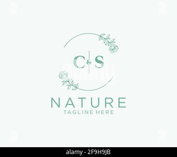 LETTRES CS modèle de logo féminin botanique floral, modifiable logo monoline préfabriqué adapté, marque de mariage féminine de luxe, entreprise. Illustration de Vecteur