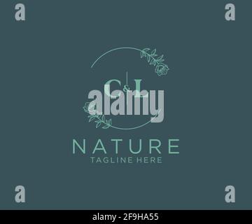 Lettres CL modèle de logo féminin botanique floral, modifiable logo monoline préfabriqué adapté, marque de mariage féminine de luxe, entreprise. Illustration de Vecteur