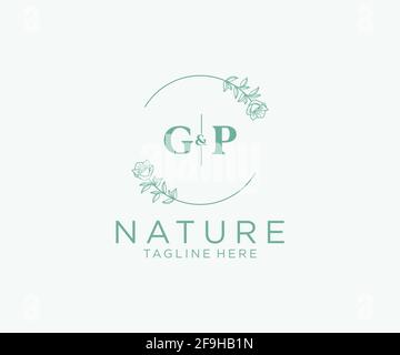 Lettres GP modèle de logo féminin botanique floral, modifiable logo monoline préfabriqué adapté, marque de mariage féminine de luxe, entreprise. Illustration de Vecteur