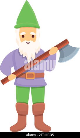 Gnome de jardin avec icône de hache de combat. Dessin animé de gnome de jardin avec icône de vecteur de bataille d'axe pour la conception de Web isolée sur fond blanc Illustration de Vecteur