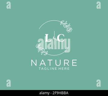 Lettres LC modèle de logo féminin botanique floral, modifiable logo monoline préfabriqué adapté, marque de mariage féminine de luxe, entreprise. Illustration de Vecteur