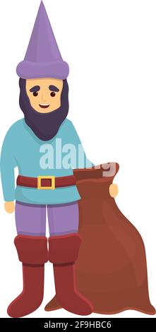 Gnome de jardin avec icône de sac. Dessin animé de gnome de jardin avec icône de vecteur de sac pour la conception de Web isolée sur fond blanc Illustration de Vecteur