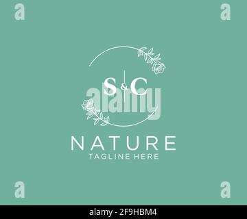 Lettres SC modèle de logo féminin botanique floral, modifiable logo monoline préfabriqué adapté, marque de mariage féminine de luxe, entreprise. Illustration de Vecteur