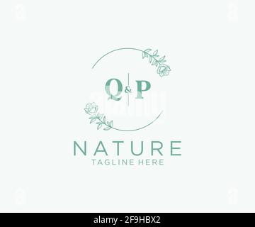 Lettres QP modèle de logo féminin floral, modifiable logo monoline préfabriqué adapté, marque de mariage féminine de luxe, entreprise. Illustration de Vecteur