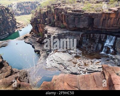 Au-dessus des chutes Mitchell (Punamii-unpuu), saison sèche, parc national de la rivière Mitchell (Ngauwudu), Kimberley, Australie occidentale Banque D'Images