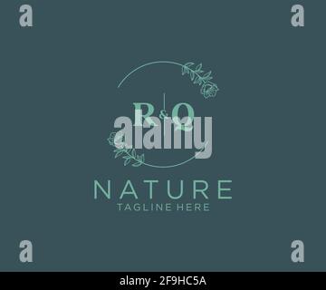 RQ lettres Botanical féminine logo template floral, modifiable préfabriqué logo monoline adapté, luxe féminine marque de mariage, entreprise. Illustration de Vecteur