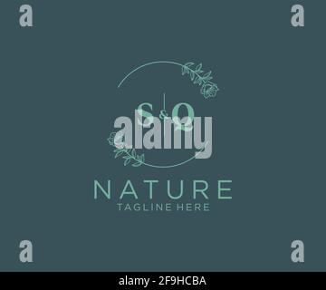 LETTRES SQ Botanical féminine logo template floral, modifiable préfabriqué logo monoline adapté, luxe féminine marque de mariage, entreprise. Illustration de Vecteur