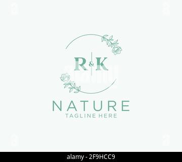 RK lettres Botanical féminine logo template floral, modifiable préfabriqué logo monoline adapté, luxe féminine marque de mariage, entreprise. Illustration de Vecteur