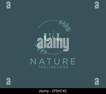 Lettres UL modèle de logo féminin botanique floral, modifiable logo monoline préfabriqué adapté, marque de mariage féminine de luxe, entreprise. Illustration de Vecteur