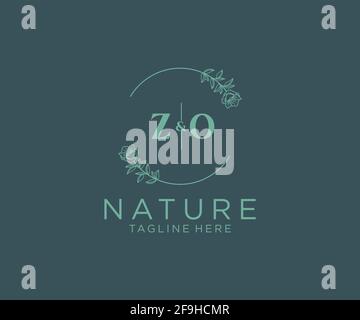 ZO lettres Botanical féminine logo template floral, modifiable préfabriqué logo monoline adapté, luxe féminine marque de mariage, entreprise. Illustration de Vecteur