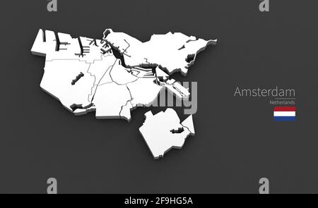 Plan de la ville d'Amsterdam. Série de cartes 3D des villes des pays-bas. Banque D'Images