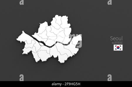 Plan de la ville de Séoul. Série de cartes 3D des villes du sud de la corée. Banque D'Images