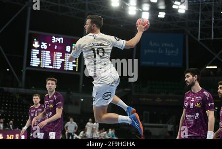 DYLAN TOSSIN de Dunkerque HGL lors du championnat français, Lidl Starligue handball match entre HBC Nantes et Dunkerque HGL le 18 avril 2021 au H Arena de Nantes, France. Photo de Laurent Lairys/ABACAPRESS.COM Banque D'Images