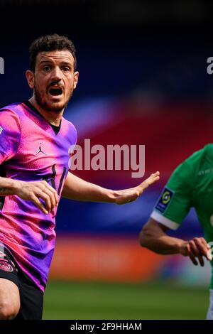 Alessandro Florenzi, lors de la Ligue française 1 Paris Saint Germain (PSG) contre Saint Etienne (ASSE), match de football au Parc des Prince, à Paris, France, le 18 avril 2021. Photo de Julien Poupart/ABACAPRESS.COM Banque D'Images