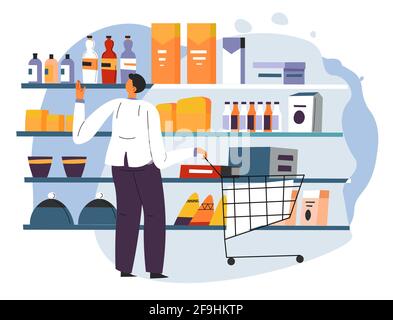 Shopping dans le rayon épicerie du supermarché Illustration de Vecteur