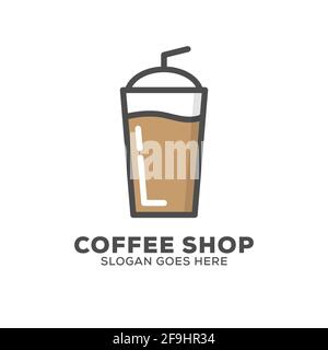 Glace plastique Cups et couvercles logo vecteur, peut être utilisé café ou café et le modèle de logo de bar Illustration de Vecteur