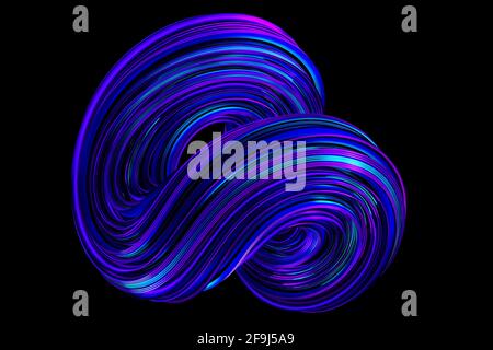 Rendu 3d abstrait de forme torsadée colorée avec surface métallique lignes Banque D'Images