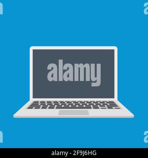 Ordinateur portable au design plat isolé sur fond bleu. Vecteur Illustration de Vecteur