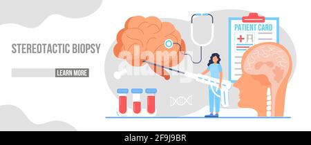 Vecteur de concept de biopsie stéréotaxique pour la page d'accueil médicale. Neurochirurgien, neurologue traiter le cerveau. Neurologie, démence, métaphore de la maladie d'Alzheimer. Multiples Illustration de Vecteur