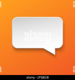 Bulle de discours sur papier blanc vectoriel sur fond de dégradé orange. Illustration 3d réaliste. Forme rectangulaire. Modèle pour votre conception. Illustration de Vecteur