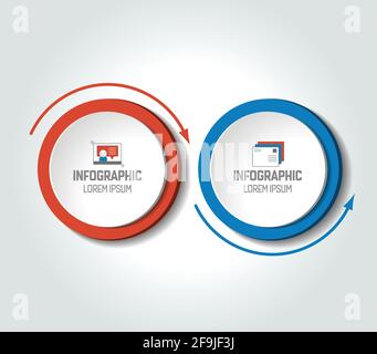 Cercle, graphique circulaire, schéma, chronologie, infographie, modèle numéroté, modèle d'option. 2 étapes. Illustration de Vecteur