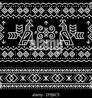 Slovaque tribal folk art vecteur géométrique sans couture deux motifs avec des bords tourbillons, des formes en zigzag inspirées par l'art peint traditionnel du village Cicma Illustration de Vecteur