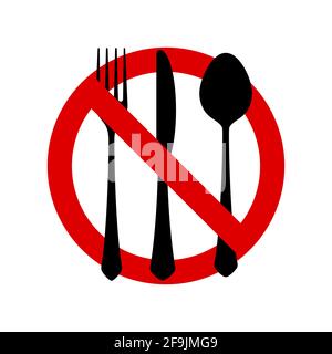 Panneau « pas de repas autorisé ». Rouge interdiction pas de nourriture signe. Panneau rond ne pas manger interdit. Illustration vectorielle isolée sur blanc. Illustration de Vecteur