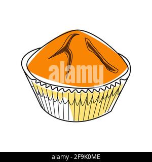 Cupcake dessiné à la main, esquisses de nourriture vintage colorées, isolé sur fond blanc. Illustration vectorielle. Illustration de Vecteur