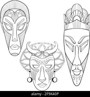 Ensemble de trois masques ethniques africains Illustration de Vecteur