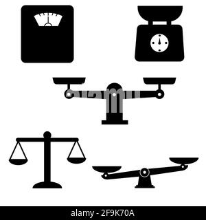 jeu d'icônes de balance et de poids. icône de balance de justice fond blanc. symbole de la machine à peser. symbole de la balance. symbole du logo de comparaison. Banque D'Images