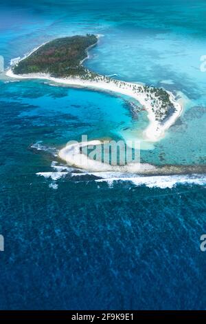 AERIAL of Half Moon Caye - une île protégée, faisant partie de l'atoll de la barrière de corail du Belize site du patrimoine mondial du système de réserve de la barrière de corail, Belize Banque D'Images